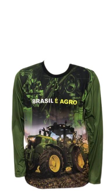 Camiseta Manga Longa com Proteção UV 45 fps (Brasil é Agro, verde)