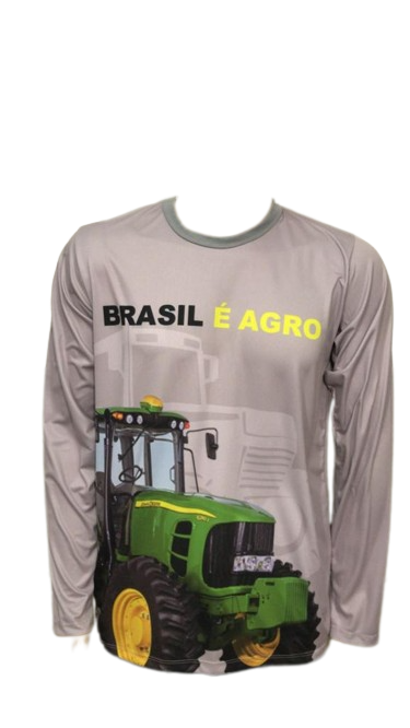 Camiseta Manga Longa com Proteção UV 45 fps (Brasil é Agro, cinza)